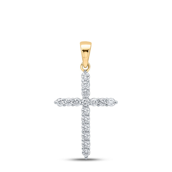 10k Yellow Gold Womens Round Diamond Cross Pendant 1/4 Cttw