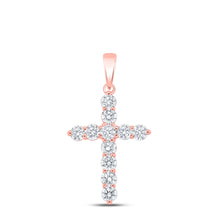  10k Rose Gold Womens Round Diamond Cross Pendant 1-1/2 Cttw