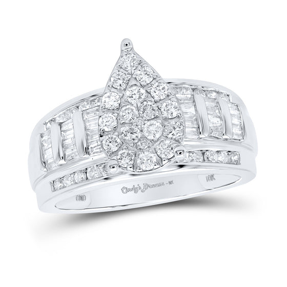 10k White Gold Round Diamond Teardrop Bridal Wedding Engagement Ring 1 Cttw