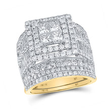  10k Yellow Gold Princess Diamond Square Bridal Wedding Ring Band Set 4 Cttw