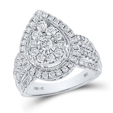  14k White Gold Round Diamond Pear-shape Cluster Bridal Wedding Engagement Ring 1-1/2 Cttw