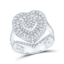  10k White Gold Womens Round Diamond Heart Ring 2-1/4 Cttw