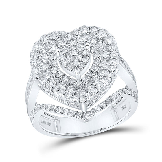 10k White Gold Womens Round Diamond Heart Ring 2-1/4 Cttw