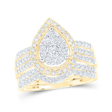  10k Yellow Gold Round Diamond Pear-shape Bridal Wedding Ring Band Set 1 Cttw