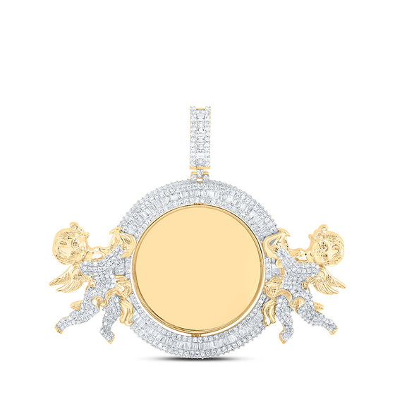 10k Yellow Gold Mens Round Diamond Angel Memory Circle Charm Pendant 6 Cttw