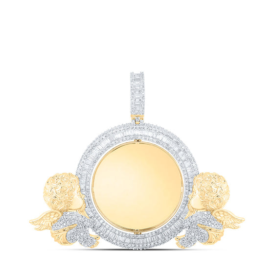 10k Yellow Gold Mens Round Diamond Angel Memory Circle Charm Pendant 5-3/4 Cttw