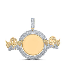  10k Yellow Gold Mens Round Diamond Angel Memory Circle Charm Pendant 5-7/8 Cttw