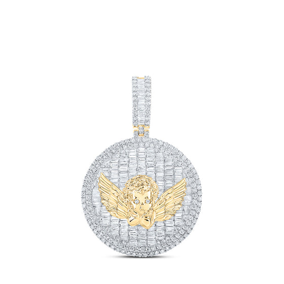 10k Yellow Gold Mens Round Diamond Angel Charm Pendant 4-1/4 Cttw