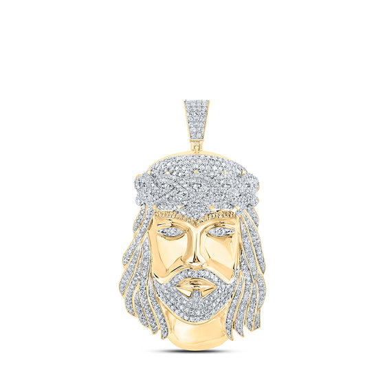 10k Yellow Gold Mens Round Diamond Jesus Charm Pendant 2-1/4 Cttw