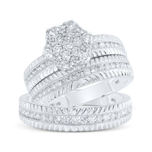  10k White Gold His Hers Round Diamond Cluster Matching Wedding Set 1 Cttw