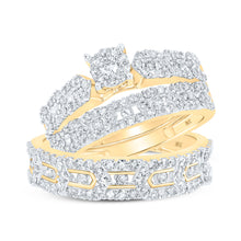  10k Yellow Gold His Hers Round Diamond Cluster Matching Wedding Set 1-3/8 Cttw