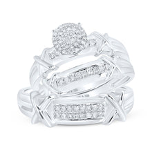  Sterling Silver His Hers Round Diamond Cluster Matching Wedding Set 1/3 Cttw