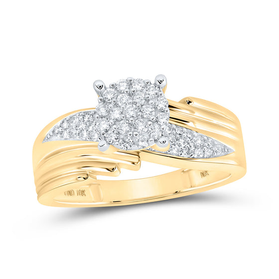 10k Yellow Gold Round Diamond Cluster Bridal Wedding Engagement Ring 3/8 Cttw