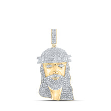  10k Yellow Gold Mens Round Diamond Jesus Face Charm Pendant 2 Cttw
