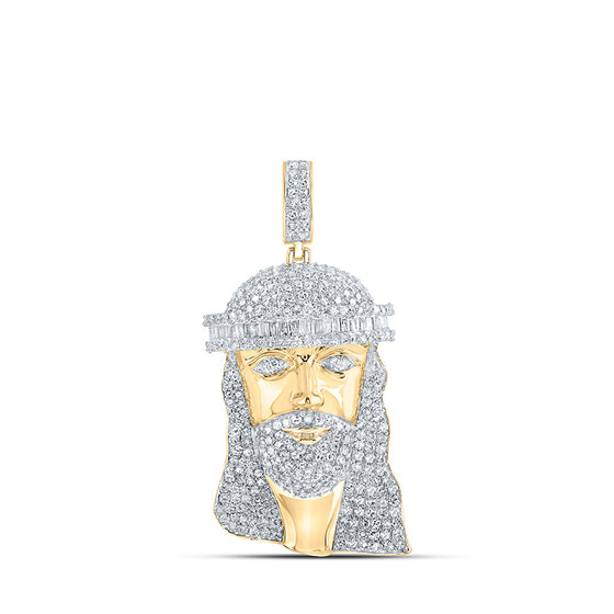 10k Yellow Gold Mens Round Diamond Jesus Face Charm Pendant 2 Cttw