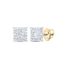  10k Yellow Gold Womens Round Diamond Square Earrings 1/4 Cttw