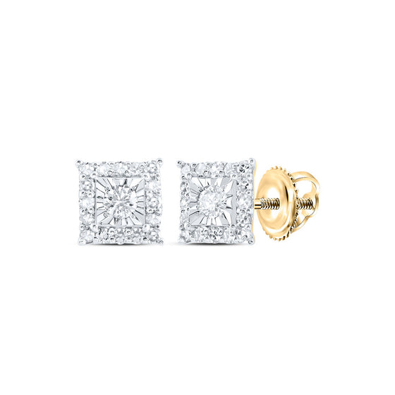 10k Yellow Gold Womens Round Diamond Square Earrings 1/4 Cttw