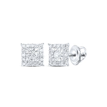  10k White Gold Womens Round Diamond Square Earrings 1/4 Cttw