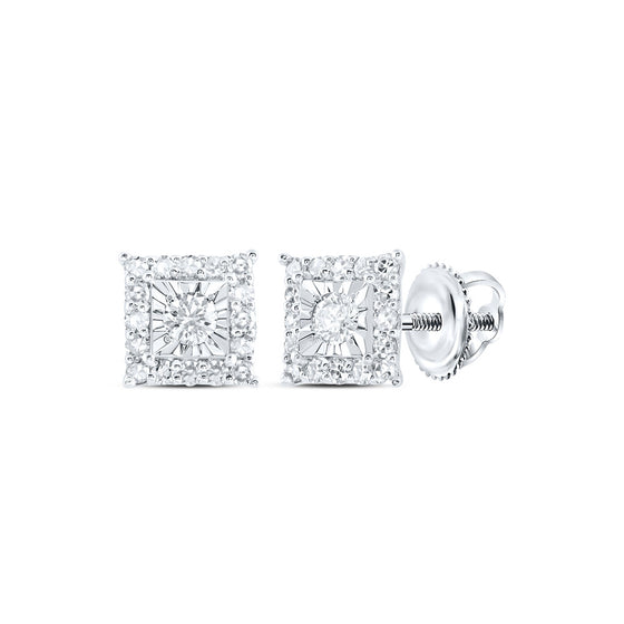 10k White Gold Womens Round Diamond Square Earrings 1/4 Cttw