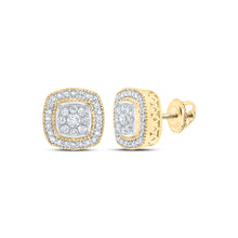  10k Yellow Gold Womens Round Diamond Square Earrings 1/2 Cttw