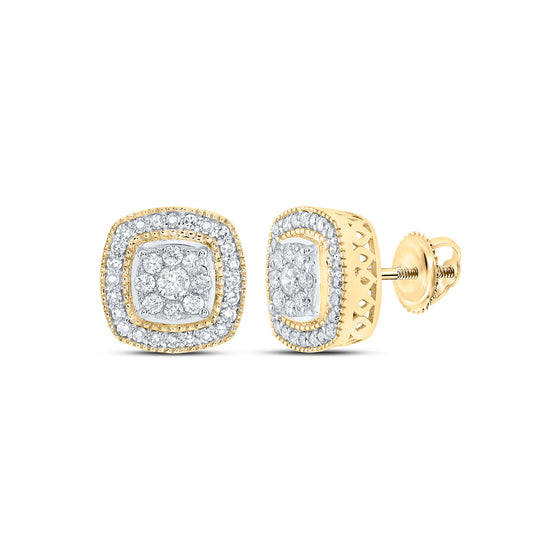 10k Yellow Gold Womens Round Diamond Square Earrings 1/2 Cttw