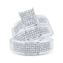  Sterling Silver His Hers Round Diamond Cluster Matching Wedding Set 3/4 Cttw