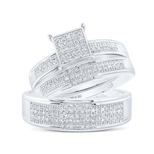  Sterling Silver His Hers Round Diamond Square Matching Wedding Set 3/8 Cttw