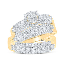  10k Yellow Gold His Hers Round Diamond Cluster Matching Wedding Set 1-3/4 Cttw