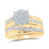 10k Yellow Gold His Hers Round Diamond Cluster Matching Wedding Set 1 Cttw