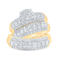  10k Yellow Gold His Hers Round Diamond Cluster Matching Wedding Set 2-5/8 Cttw