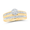 10k Yellow Gold His Hers Round Diamond Cluster Matching Wedding Set 3/4 Cttw