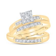  10k Yellow Gold His Hers Round Diamond Square Matching Wedding Set 3/4 Cttw