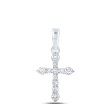  10k White Gold Womens Round Diamond Cross Pendant 1/4 Cttw