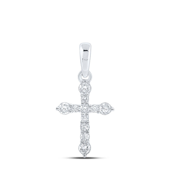 10k White Gold Womens Round Diamond Cross Pendant 1/4 Cttw