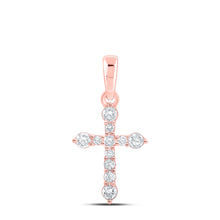  10k Rose Gold Womens Round Diamond Cross Pendant 1/4 Cttw