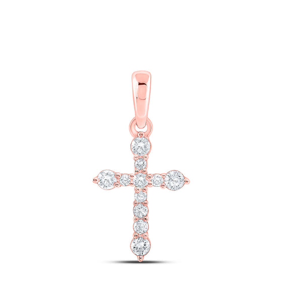 10k Rose Gold Womens Round Diamond Cross Pendant 1/4 Cttw