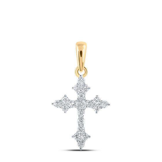 10k Yellow Gold Womens Round Diamond Cross Pendant 1/4 Cttw