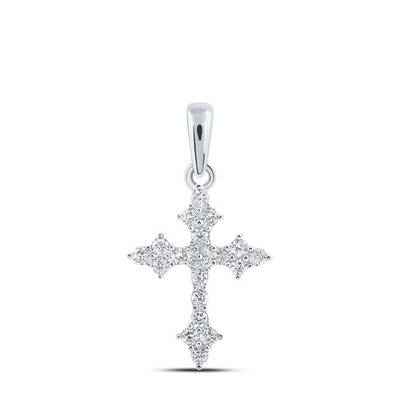 10k White Gold Womens Round Diamond Cross Pendant 1/4 Cttw