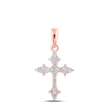  10k Rose Gold Womens Round Diamond Cross Pendant 1/4 Cttw