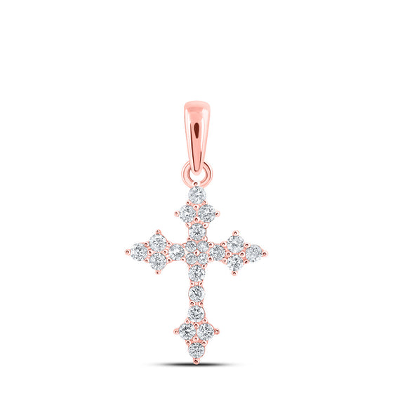 10k Rose Gold Womens Round Diamond Cross Pendant 1/4 Cttw