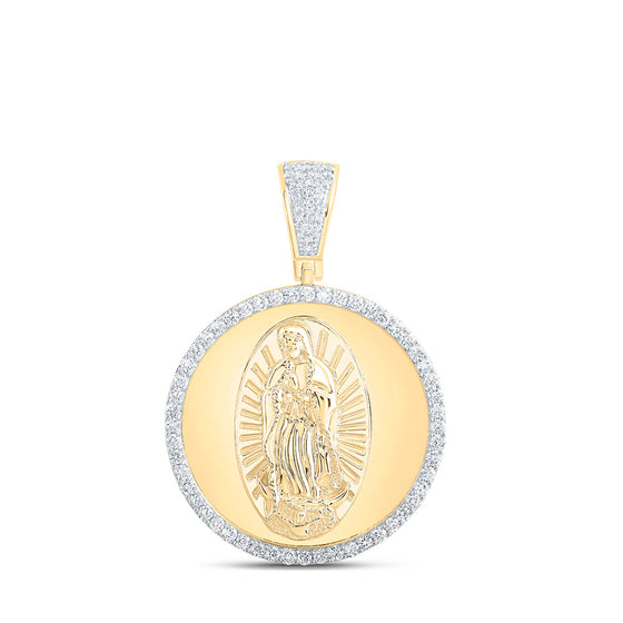 10k Yellow Gold Mens Round Diamond Guadalupe Mary Charm Pendant 1 Cttw