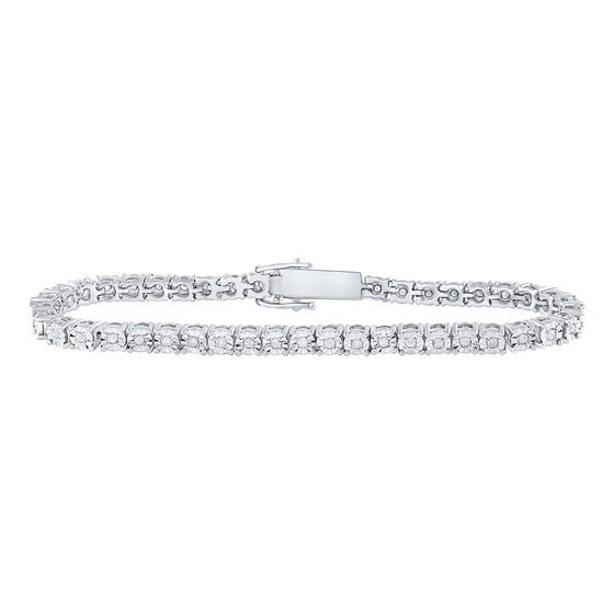 Sterling Silver Womens Round Diamond Single Row Fashion Bracelet 1 Cttw