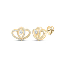  10k Yellow Gold Womens Round Diamond Heart Earrings 1/4 Cttw