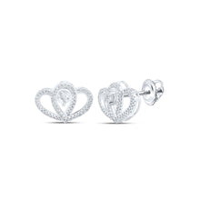  10k White Gold Womens Round Diamond Heart Earrings 1/4 Cttw