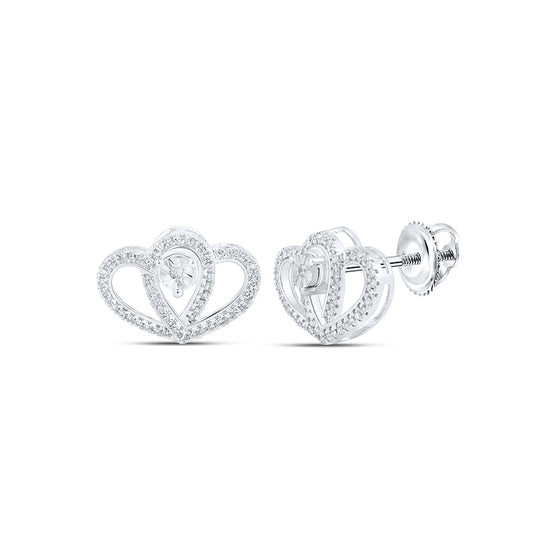 10k White Gold Womens Round Diamond Heart Earrings 1/4 Cttw