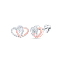  10k Two-tone Gold Womens Round Diamond Heart Earrings 1/4 Cttw