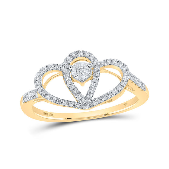 10k Yellow Gold Womens Round Diamond Heart Ring 1/5 Cttw