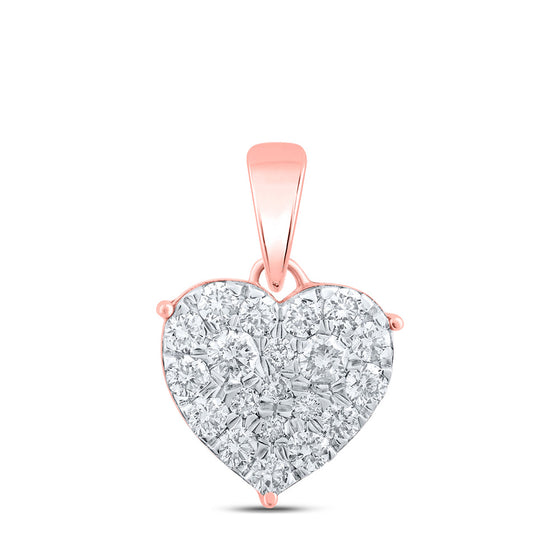 10k Rose Gold Womens Round Diamond Heart Pendant 3/4 Cttw