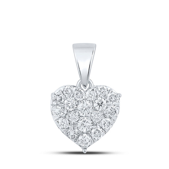 10k White Gold Womens Round Diamond Heart Pendant 7/8 Cttw