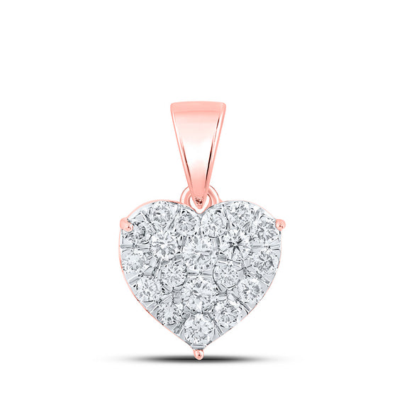 10k Rose Gold Womens Round Diamond Heart Pendant 7/8 Cttw